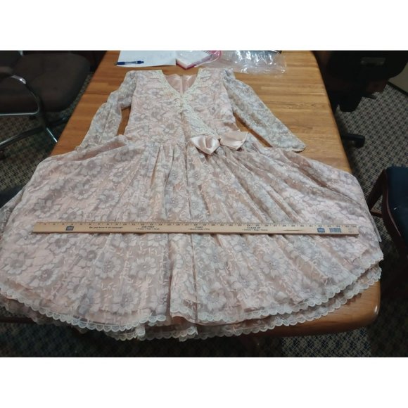 Vintage floral lace MIDI peach formal Denise wedding dress women's 12 - Picture 16 of 16